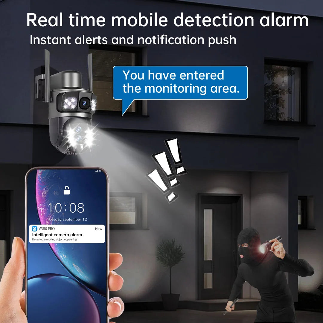 Solar Camera 4G Sim Three Screens 10X Zoom 6K 12MP Outdoor Surveillance Tracking Wireless Security Cameras Cctv Solar Power Cam