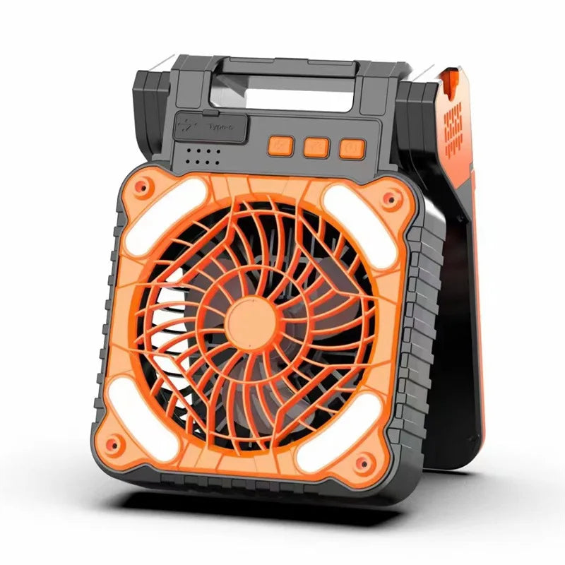 10000mAh Solar Powered Portable Camping LED Lantern With Fan 4 Speeds Powerful Wind Rechargeable Battery Operated 90° Folding