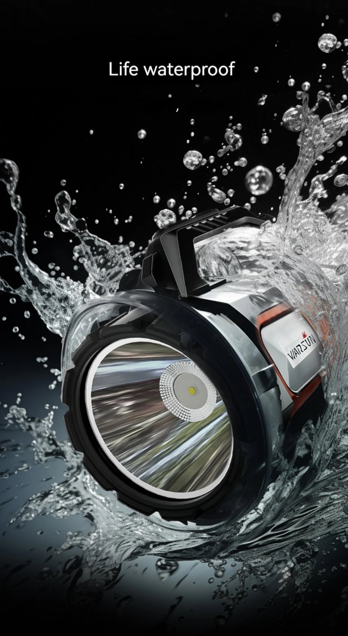 Warsun USB Rechargeable Solar Energy Camp Flashlights ABS Portable Waterproof Torch Work Light Outdoor Searchlight