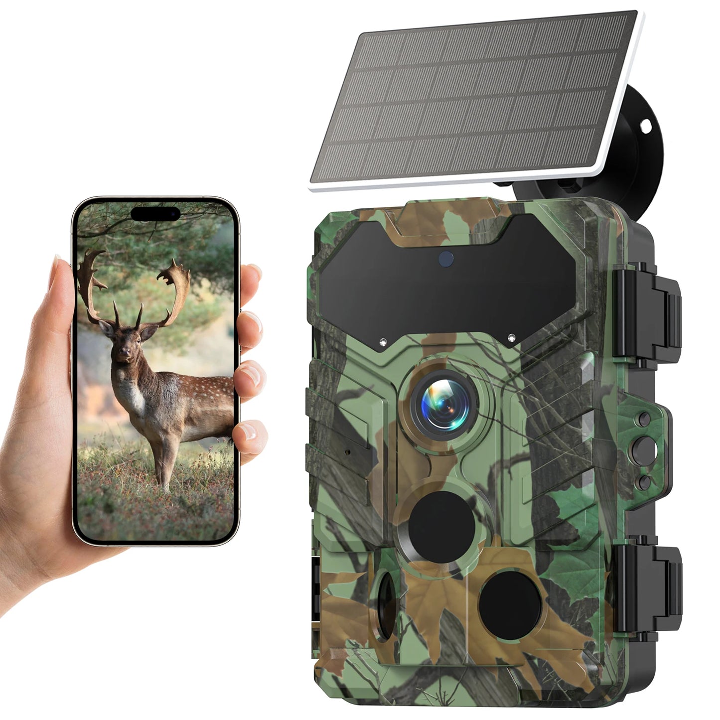 Solar Camera Outdoor Wireless Trail Camera 32MP Infrared Night Vision WiFi Enabled IP66 Waterproof Wildlife Hunting Camera