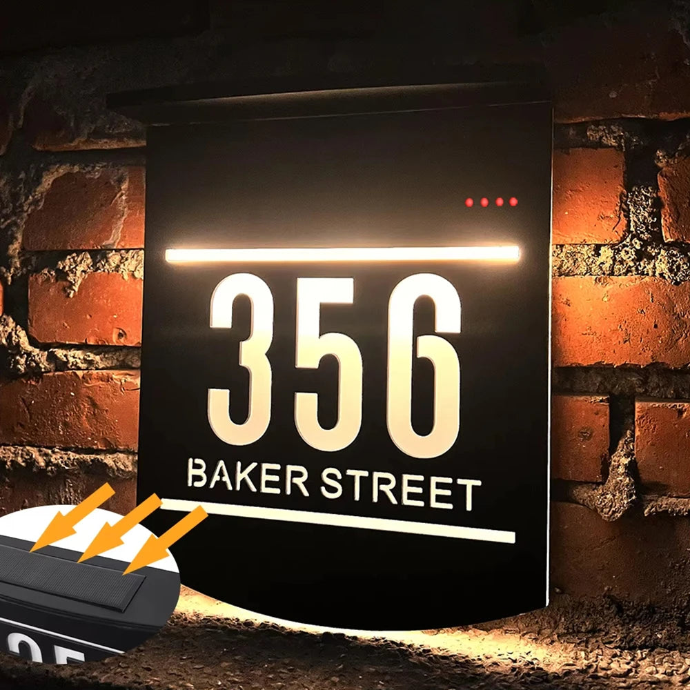 Personalized Solar House Sign Acrylic Plaque LED Customized Address Plaque Outdoor Street Name Solar House Number Sign