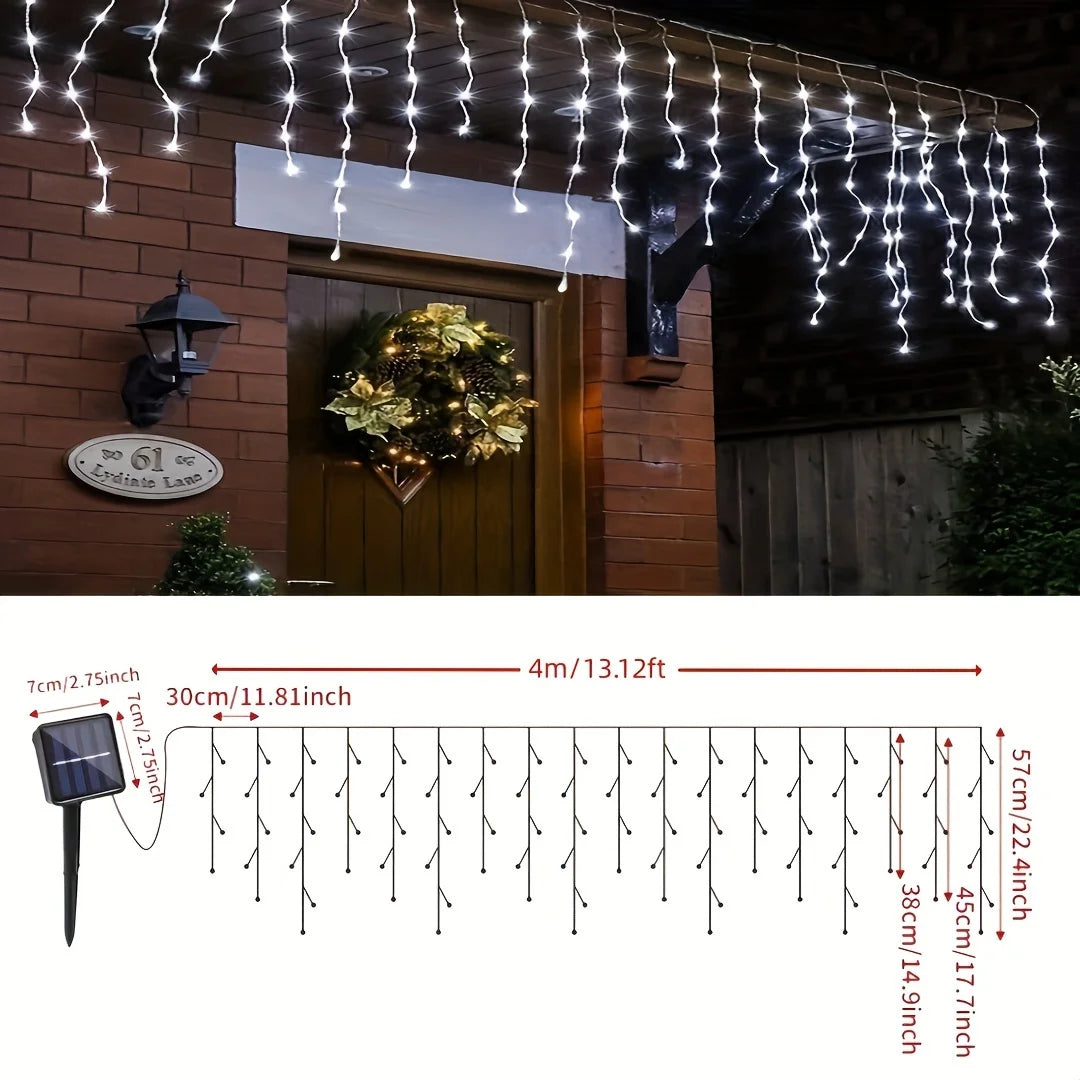 Solar Christmas String Light Outdoor Waterproof Garden Decor 96 Leds Curtain Lamp for Windows Stairs Wedding Home Fairy Light