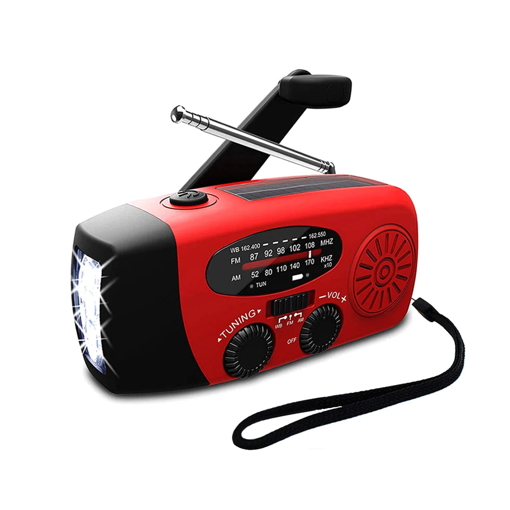 SOS Car Emergency Radio 2000mAh LED Light Large Capacity Hand Powered Solar Rechargeable Portable USB (FM/AM/NOAA) WB Radio