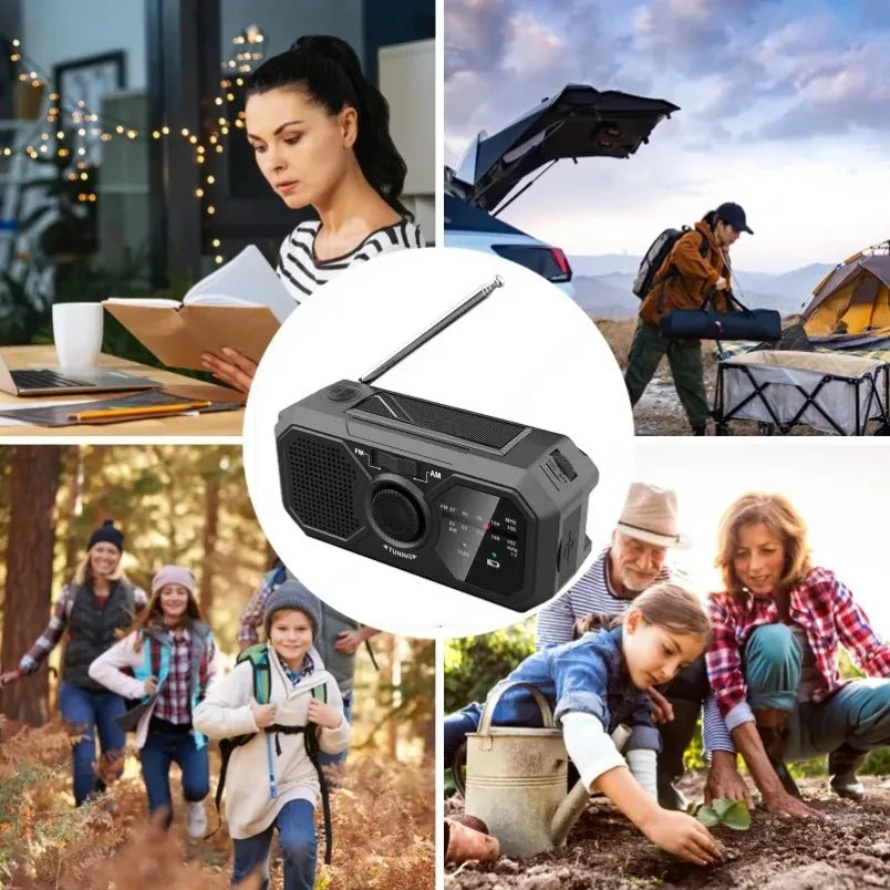 Portable Radio with Flashlights Durable Solar Powered Hand-Cranked Radio Wind Up Solar Radio for Outdoor Camping Survival