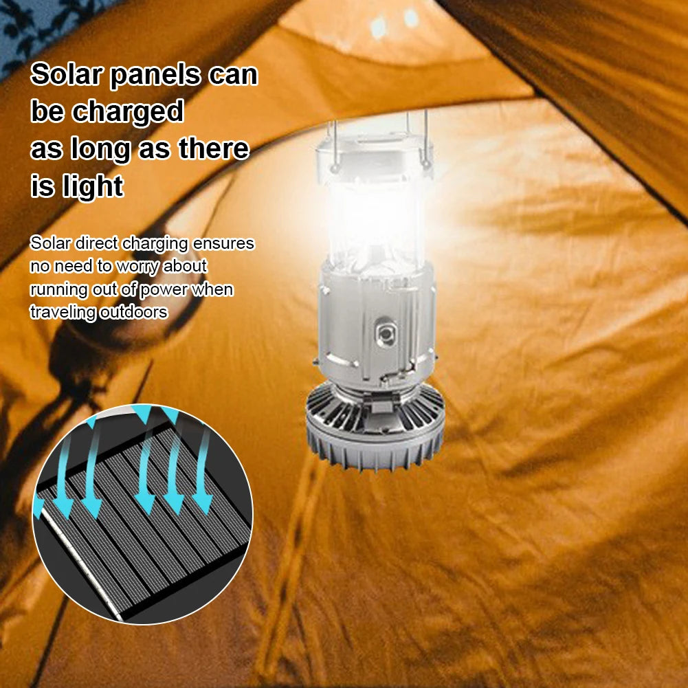 Solar Camping Lantern with Fan Rechargeable LED Lantern Multifunctional Camp Lamp for Power Outages Hiking