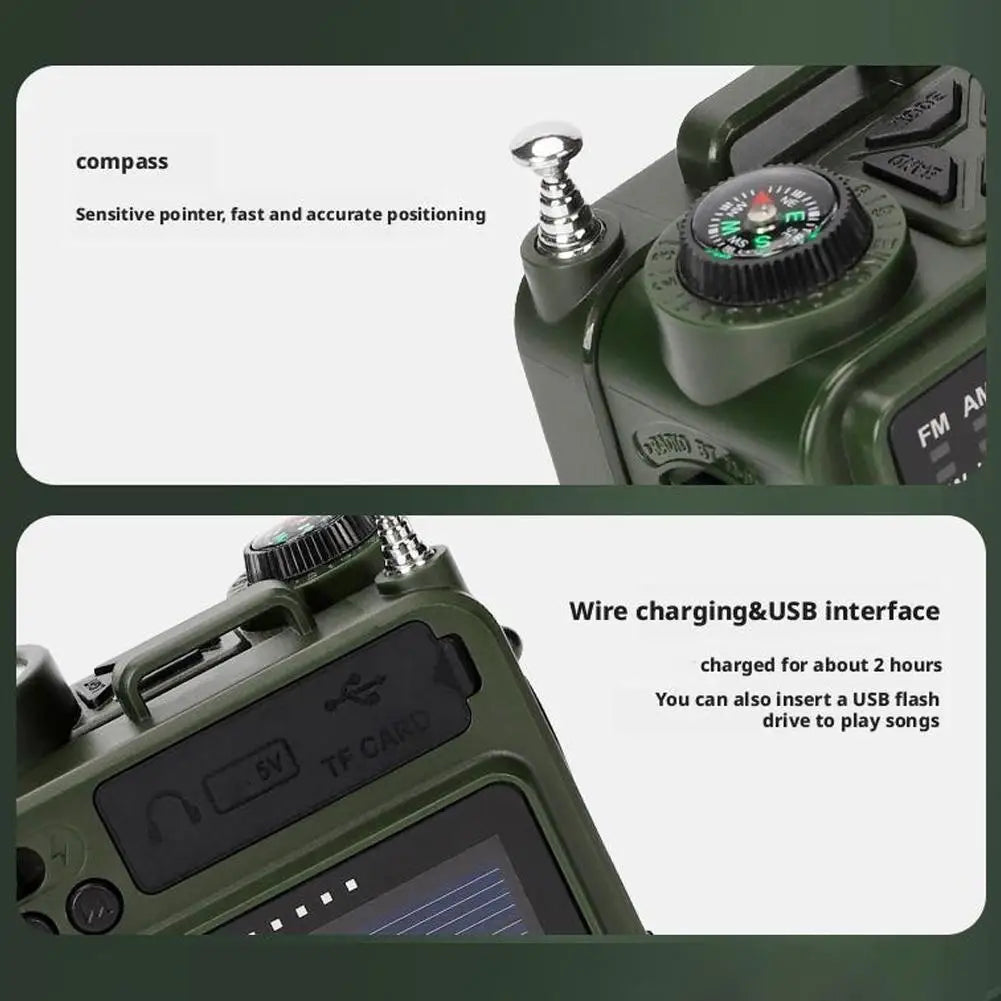 Portable Bluetooth Solar Radio USB Playback TF Card Solar Power Bank Hand-cranked Flashlight Full-band Radio Camping Accessories