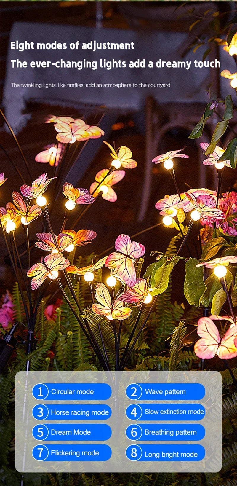 Solar Butterfly LED Fairy Lights Outdoor Waterproof Firefly String Lights For Garden Lawn Yard Decor Wedding Party Warm White