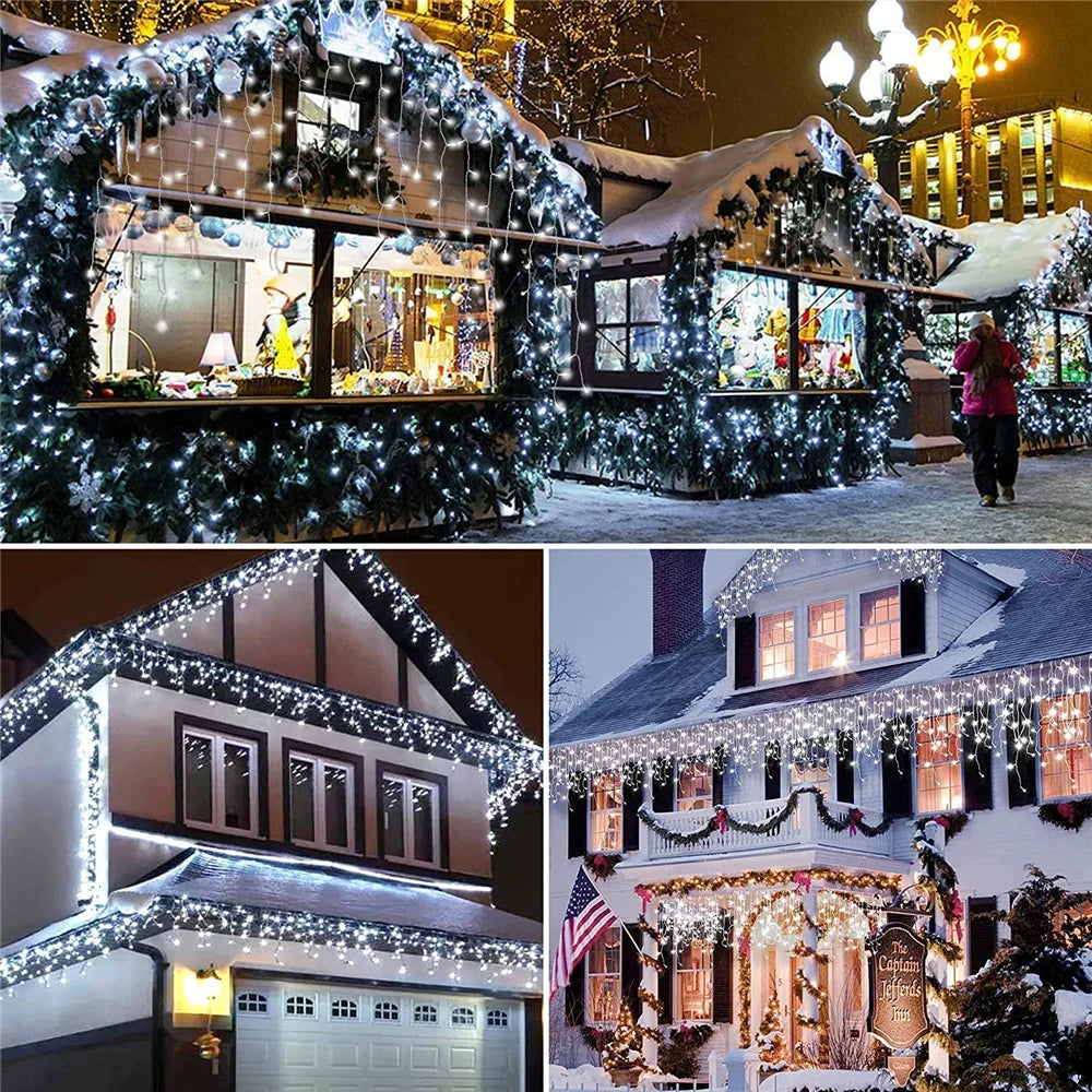 Solar Street Garden Decoration Garland Solar Curtain Icicle Light Outdoor LED String Lights 3.5M/7.5M Waterproof Curtain Light