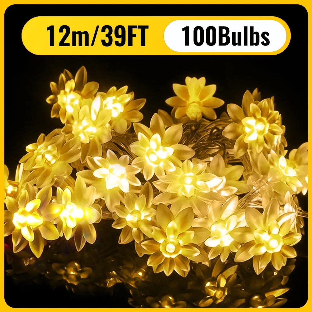 Solar flower String Lights Outdoor Waterproof, 8 Modes Lotus flower sharp Outdoor Solar Powered String Lights for Patio