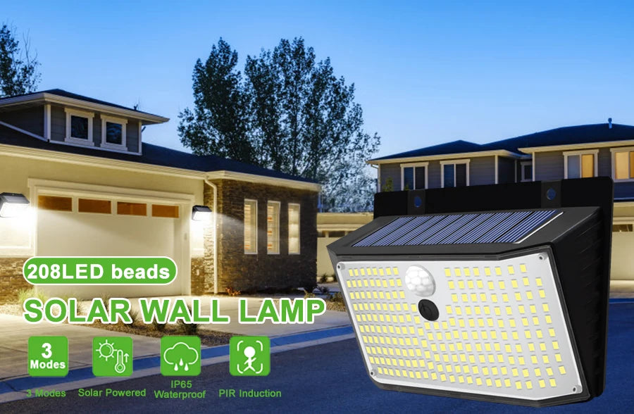 138 LED Solar Light Outdoor 4PCS Solar Wall Lamp Human Body Sensor 3 Mode Waterproof Garden Decor Street Lights Sunlight Powered