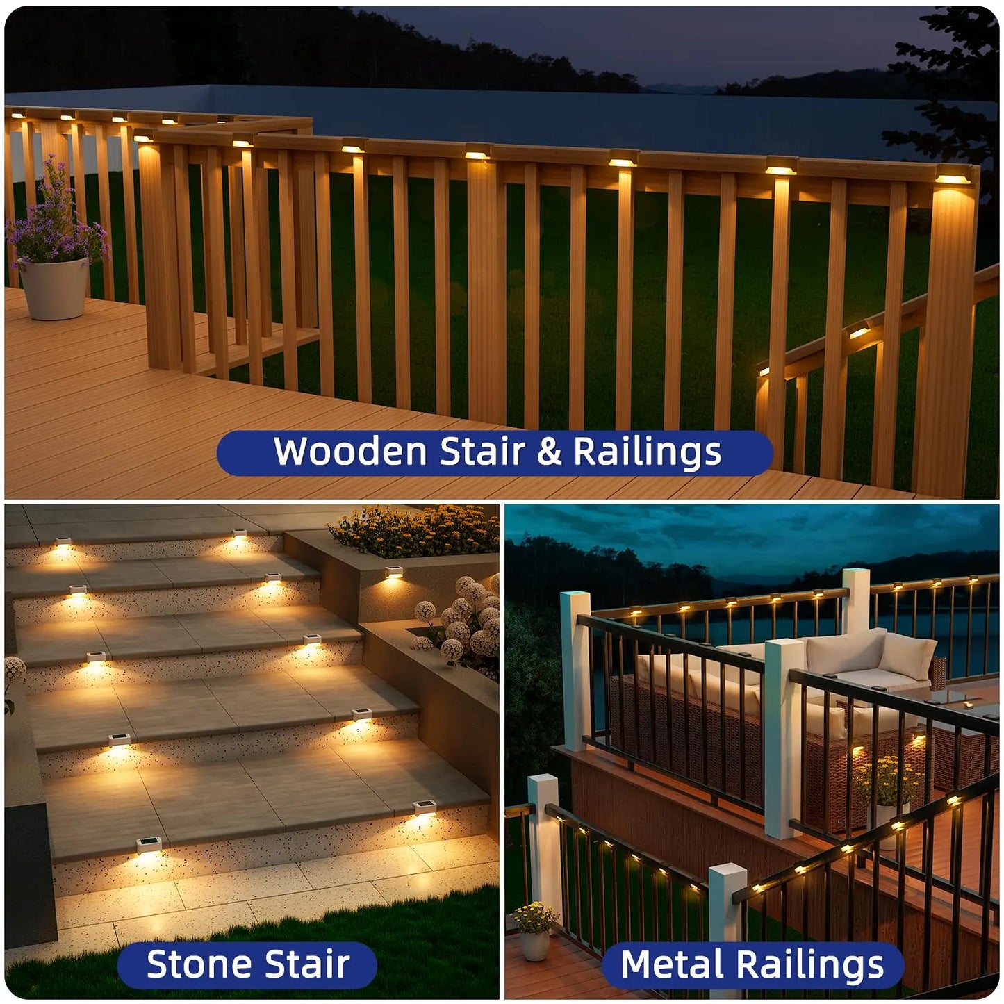 Solar Step Deck Fence Lights Outdoor Waterproof Led Path Light for Patio Stairs Garden Pathway Step Fences Outside Solar Lamp