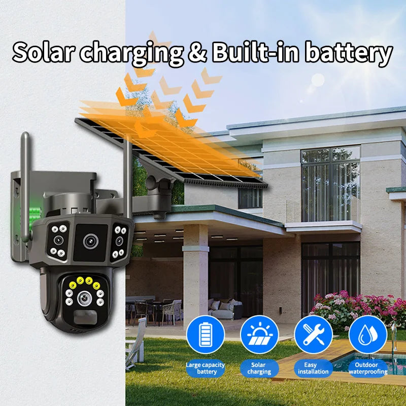 4G sim solar camera,4K dual lens, 10X,outdoor security network camera,wireless WIFI solar closed-circuit television,V380