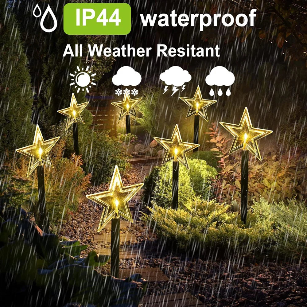 Solar Christmas Pathway Lights 5 Pack Solar Christmas Decor Star LED Lights Outdoor Waterproof Stake Lights Garden Walkway 731