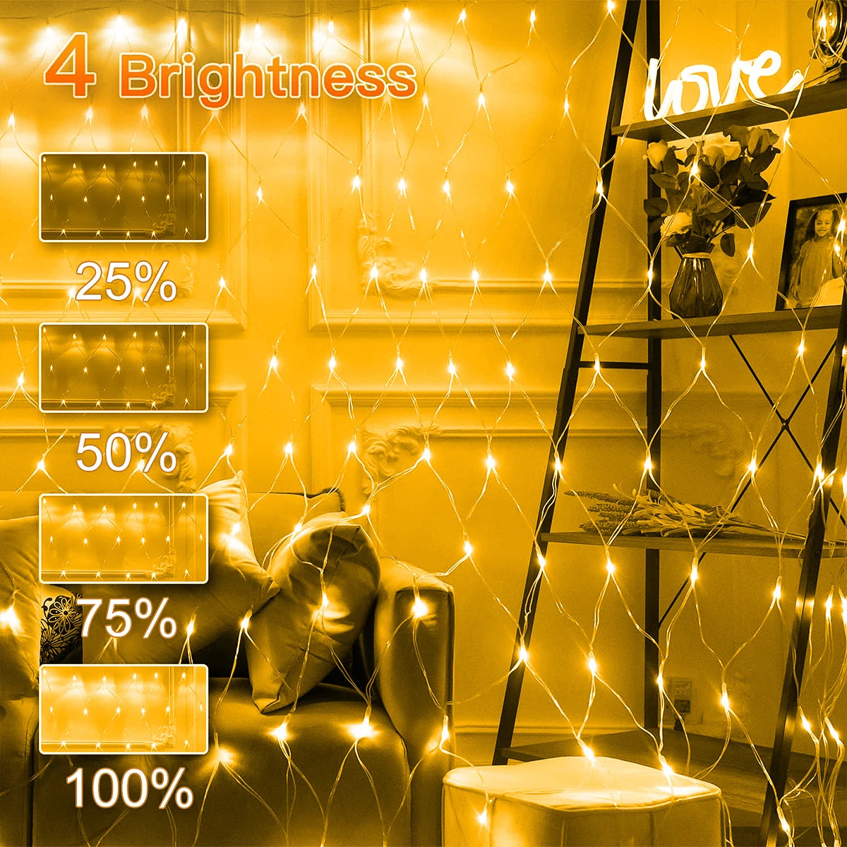 1pc Solar Net Lights Bush Net Lights Mesh Lights 8 Modes Remote Control Auto On/Off Outside Twinkle Lights For Patio Wall Roof