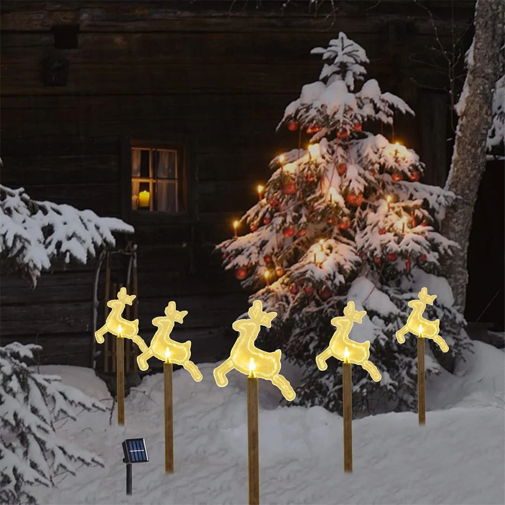Solar Christmas Pathway Lights 5 Pack Solar Christmas Decor Star LED Lights Outdoor Waterproof Stake Lights Garden Walkway 731