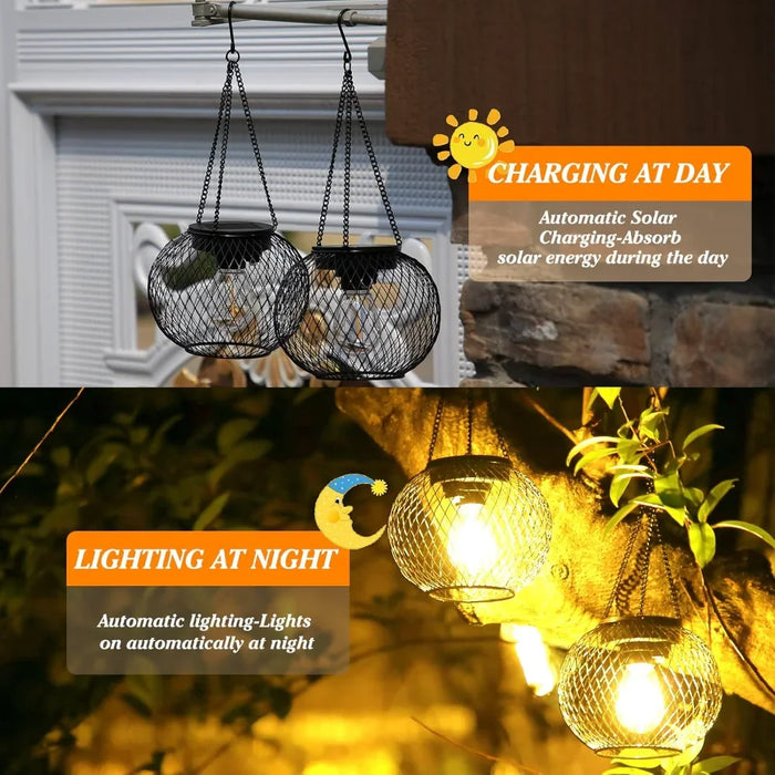 2 Pack Solar Powered Lanterns Automatic Lighting At Night with Hang Hook Design Waterproof Durable Decorative Lamp for Outdoor