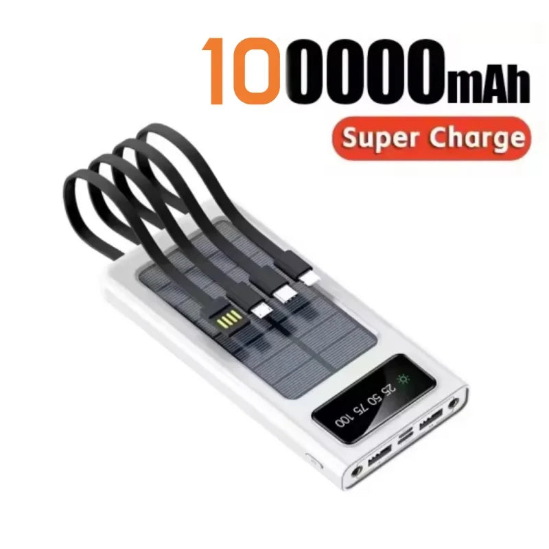200000mAh Solar Power Bank USB 4 in1 Super Fast Charging Ultra Capacity USB TypeC LED Light Outdoor Power Bank For iPhone Xiaomi