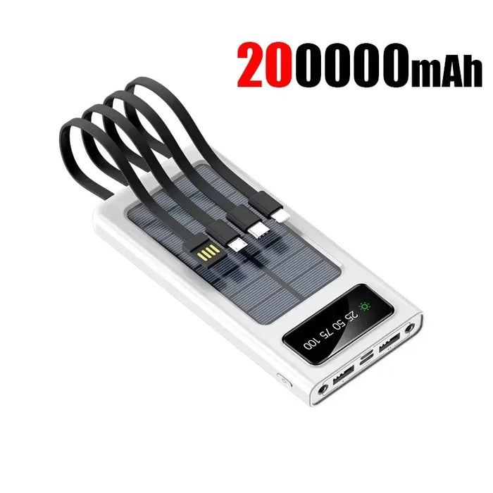 200000mAh Solar Power Bank Large Capacity Mobile Charging Outdoor Fast Charging 2 LED Light Suitable For iPhone Xiaomi Huawei