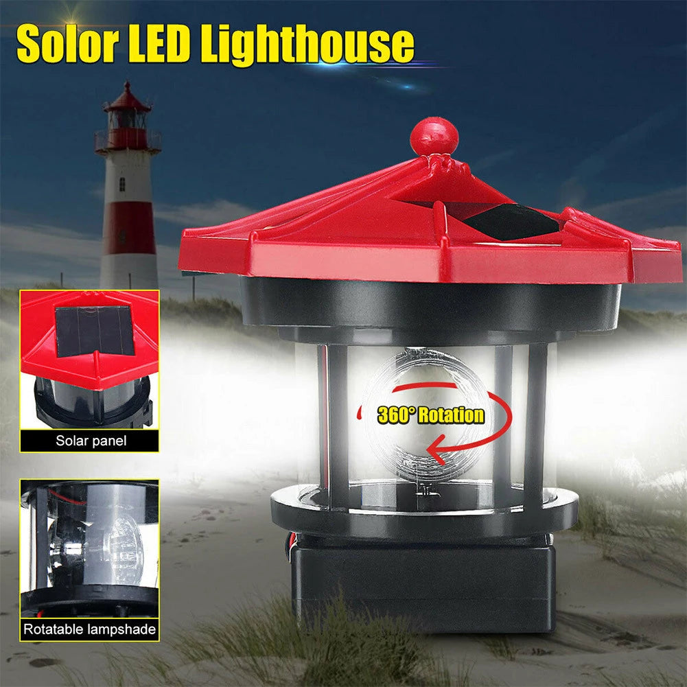 Lighthouse Shape Solar LED Light Garden Fence Yard Outdoor Decor Beacon Lamp Smart Sensor Beacon Rotating Beam Lamp Garden Decor