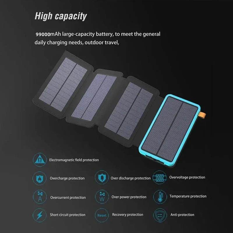 100000mAh Solar Power bank Portable Folding Solar Panels USB Fast charging Outdoor Camping Waterproof Sun Power For iPhone 