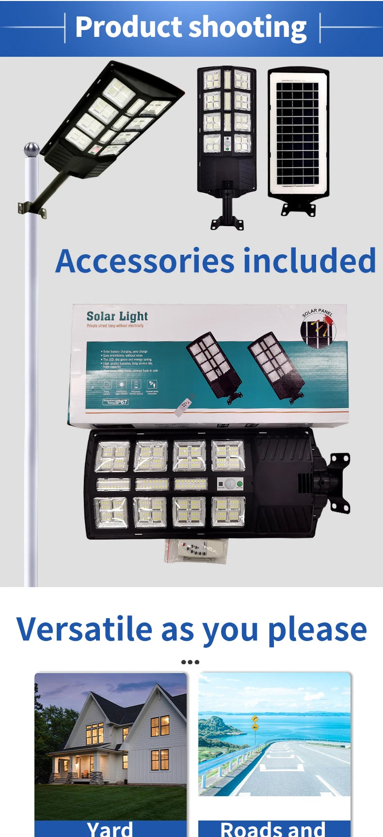 2025 New Solar Street Light 300W Waterproof IP65 Outdoor Motion Sensor LED Lamp with Remote Control for Garden Yard Pathway