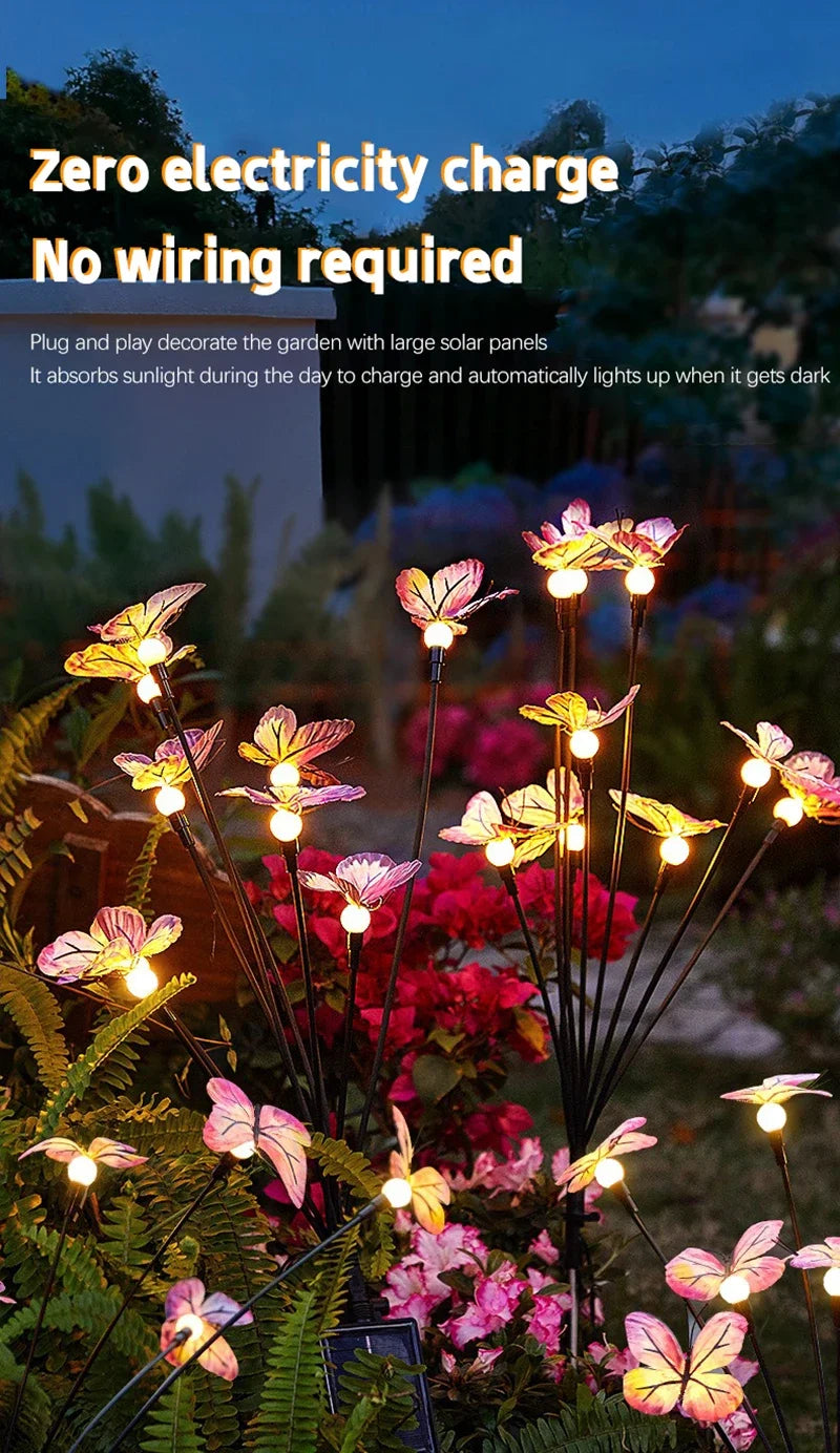 Solar Butterfly LED Fairy Lights Outdoor Waterproof Firefly String Lights For Garden Lawn Yard Decor Wedding Party Warm White