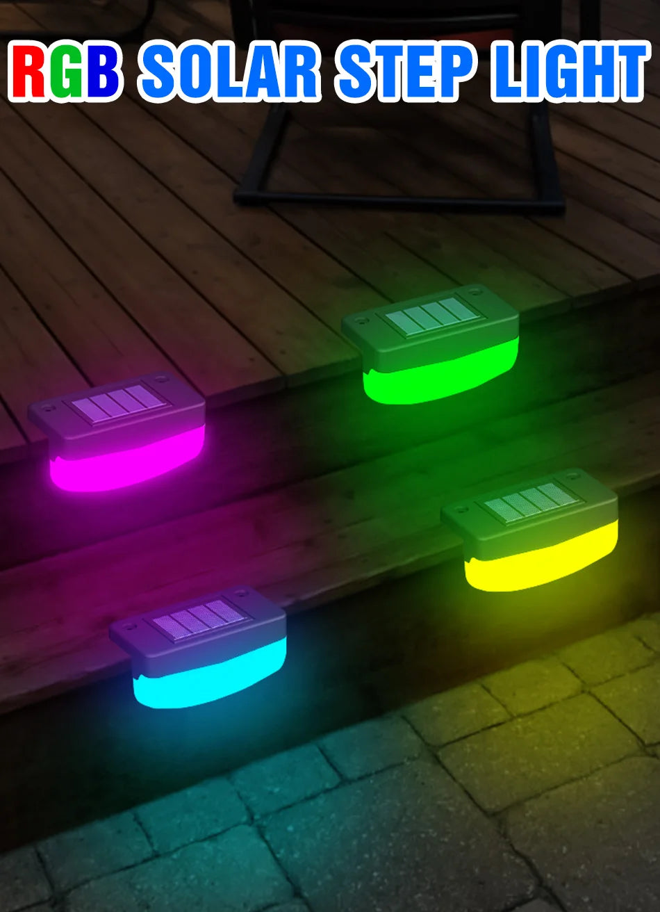 RGB LED Solar Deck Light Outdoor Waterproof Garden Step Lamp Patio Stairs Railing Courtyard Fence Decor Lighting Cold/Warm White