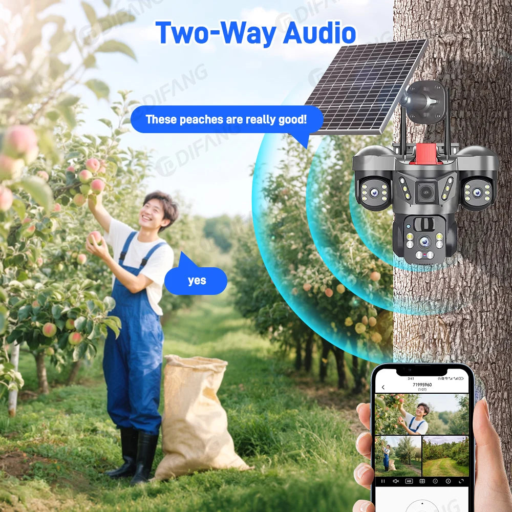 Wireless WiFi Solar Camera Three Lens Three Screen 4G Sim Card Solar Cam Human Detection Outdoor Solar Surveillance V380