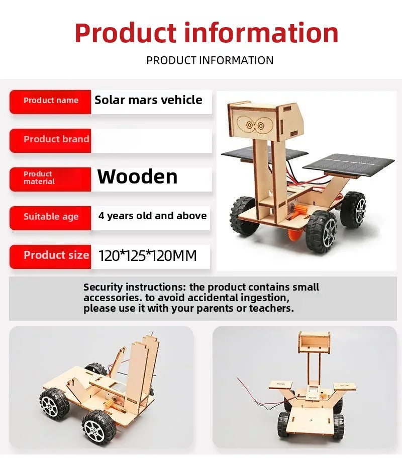 Solar Car Lunar Exploration Vehicle Children's Diy Hand-Assembled Model Diy 3d Wooden Puzzle Science And Education Toys