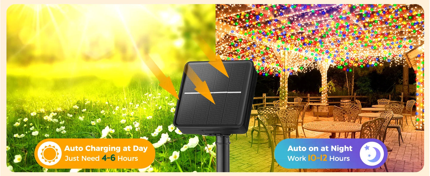 100LED Solar String Lights Outdoor Waterproof Fairy Lights String 8 Mode for Home Gardens Wedding Party Xmas Outdoor Tree Decor