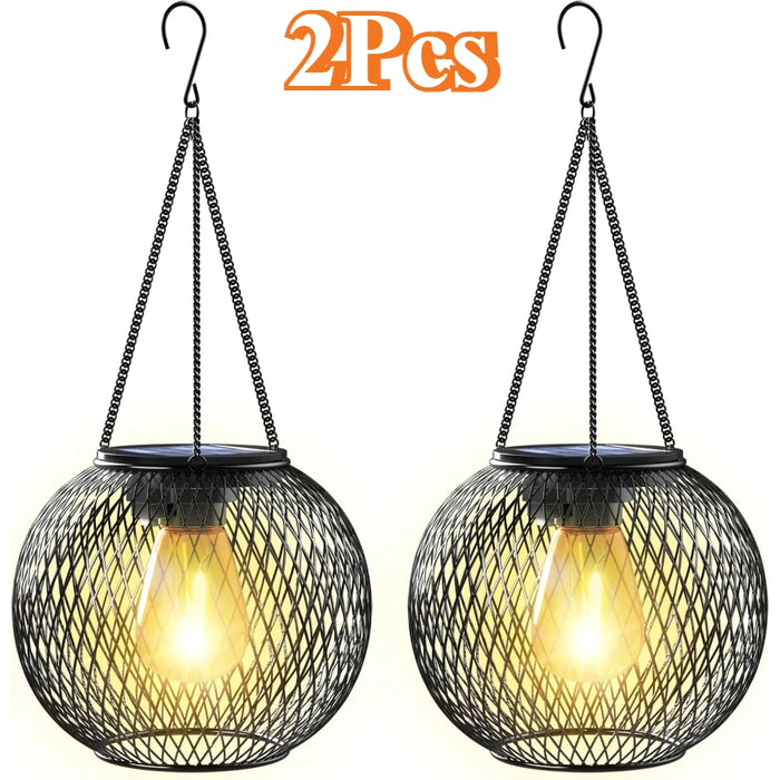 2 Pack Solar Powered Lanterns Automatic Lighting At Night with Hang Hook Design Waterproof Durable Decorative Lamp for Outdoor