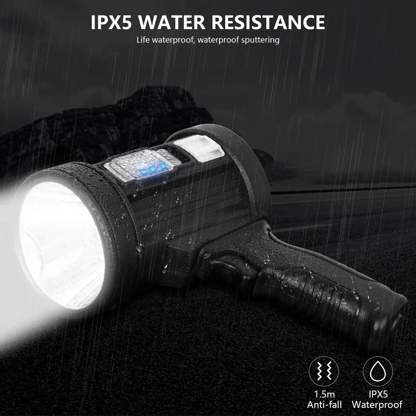 Rechargeable Spotlight, 1000,000 Lumens Handheld Hunting Flashlight Led Spot light with Cob Light and Solar Panels for Camping