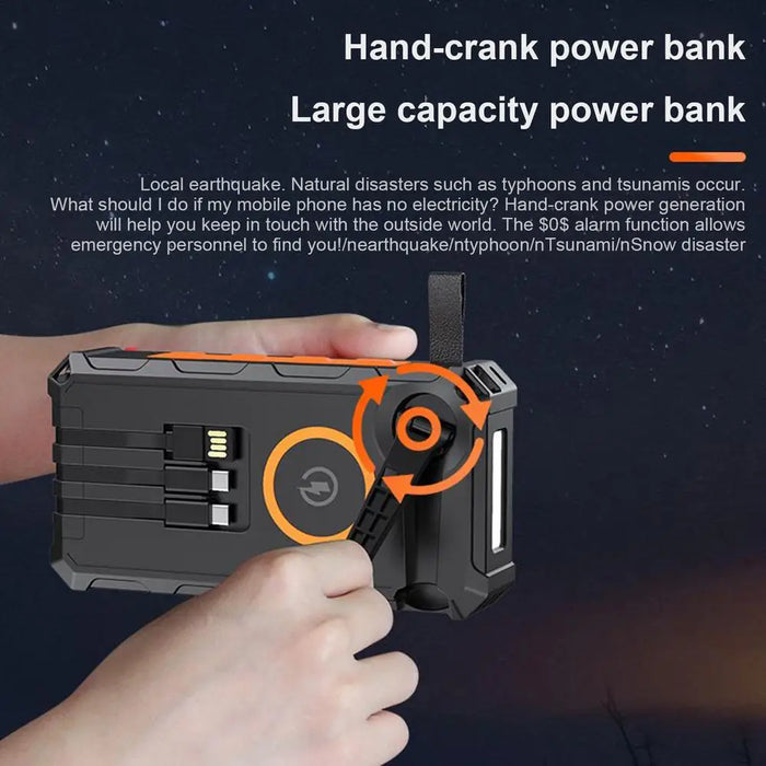Solar Power Bank Hand-Cranked Battery Bank Charger With LED Light Foldable Powerbank Built-In SOS Alarm Function And Compass For
