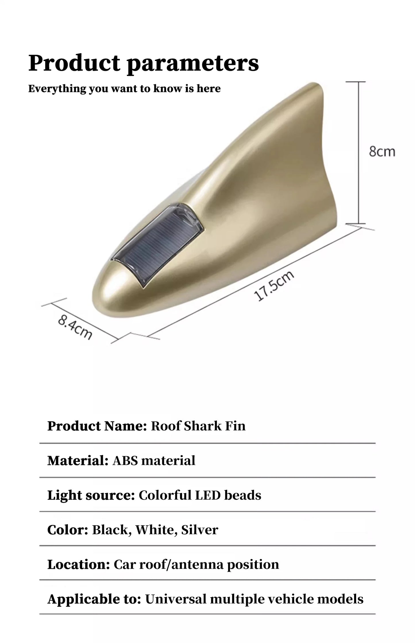 Solar anti rear end collision flashing light LED warning light Car shark fin antenna modified General Motors decorative light