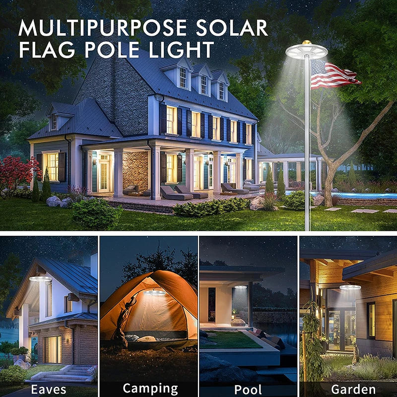 136 LED solar flagpole light, suitable for flagpoles 15-25 feet, 12 hour automatic switch from dusk to dawn, white and black