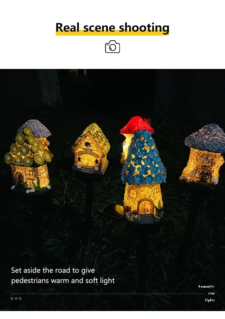 Solar Lawn Light Resin Craft Miniature Fairy Mushroom House Solar Powered Garden Yard Outdoor Decor Lamps Christmas Lamp