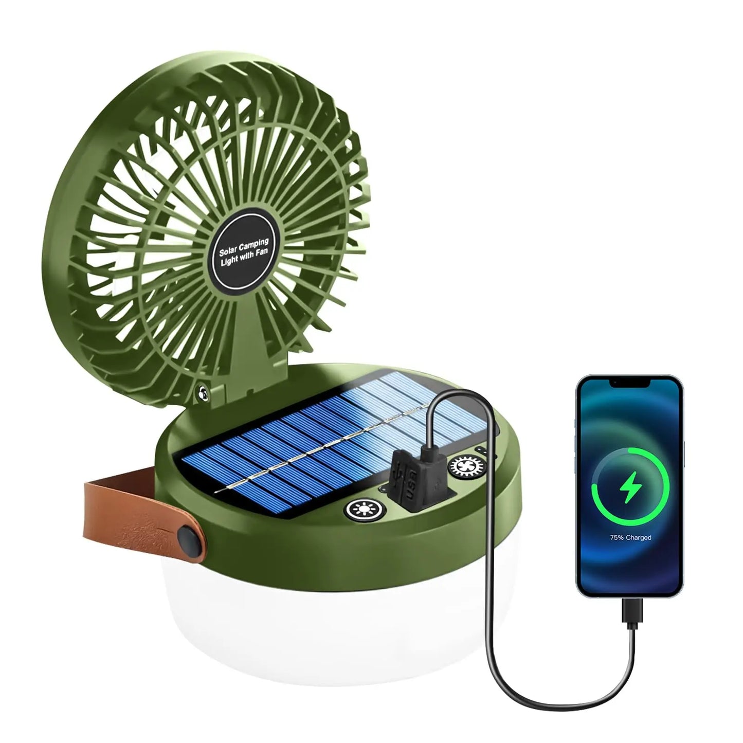 Solar Camping Fan Rechargeable Camping Light, Folding Portable Solar Outdoor Lights with USB Output for Camping Tent, Mountain,