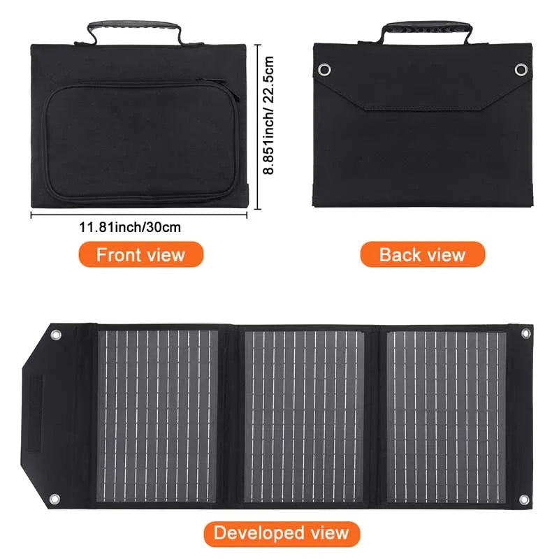 Foldable USB 30W Solar Panel USB QC3.0 USB-C Output Portable Waterproof Battery Charger for Cell Phone Outdoor Camping Hiking