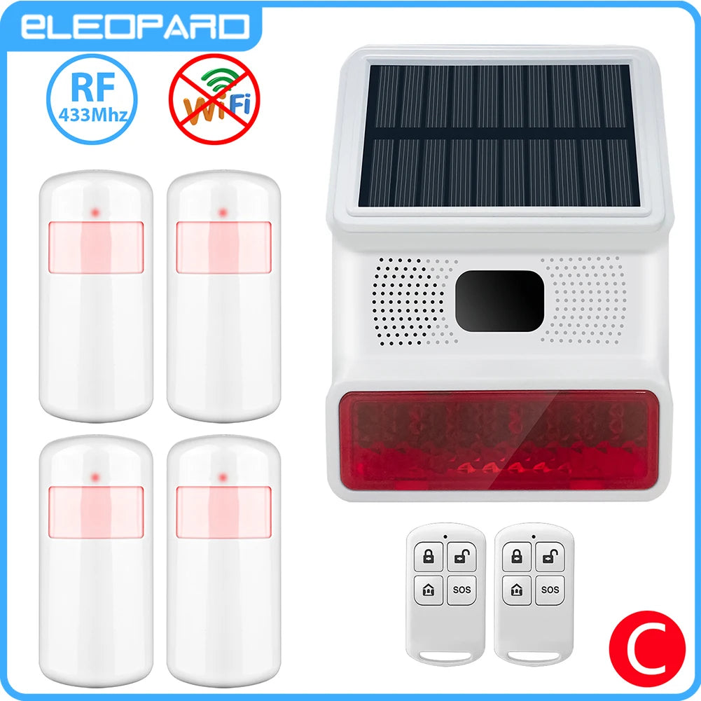 Smarsecur 433MHz Solar Outdoor Waterproof Siren with LED Flashing Light Function as Home Garage Shed Alarm System