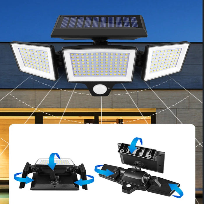 Solar Security Lights Outdoor with 3 Modes Motion Sensor Super Bright Wall Lamp 3 Head Street Light for Garden Yard Path Garage