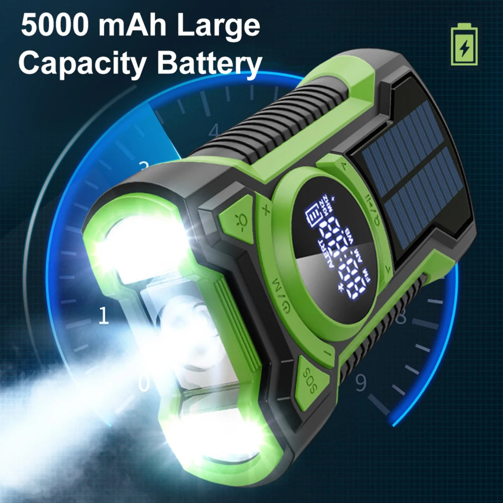 Solar Emergency Weather Radio Waterproof Hand Crank Weather Alert Radio 5000mAh Bluetooth-Compatible5.3 LED Flashlight SOS Alarm