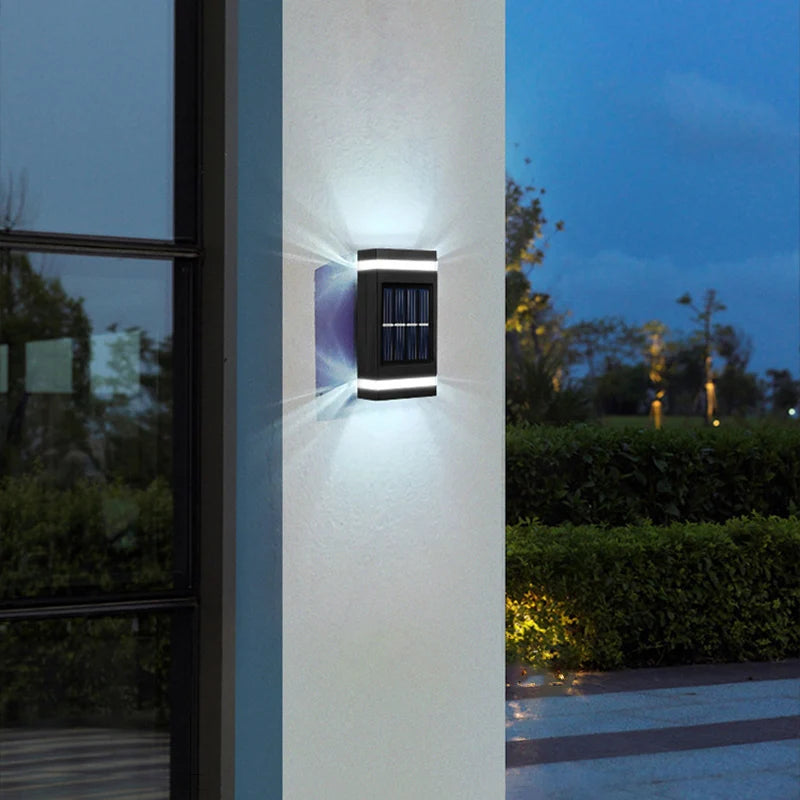 6 LED Solar Powered Wall Lamp Outdoor Waterproof Light UP and Down Illuminating Garden Yard Decoration Outside Sunlight Camping