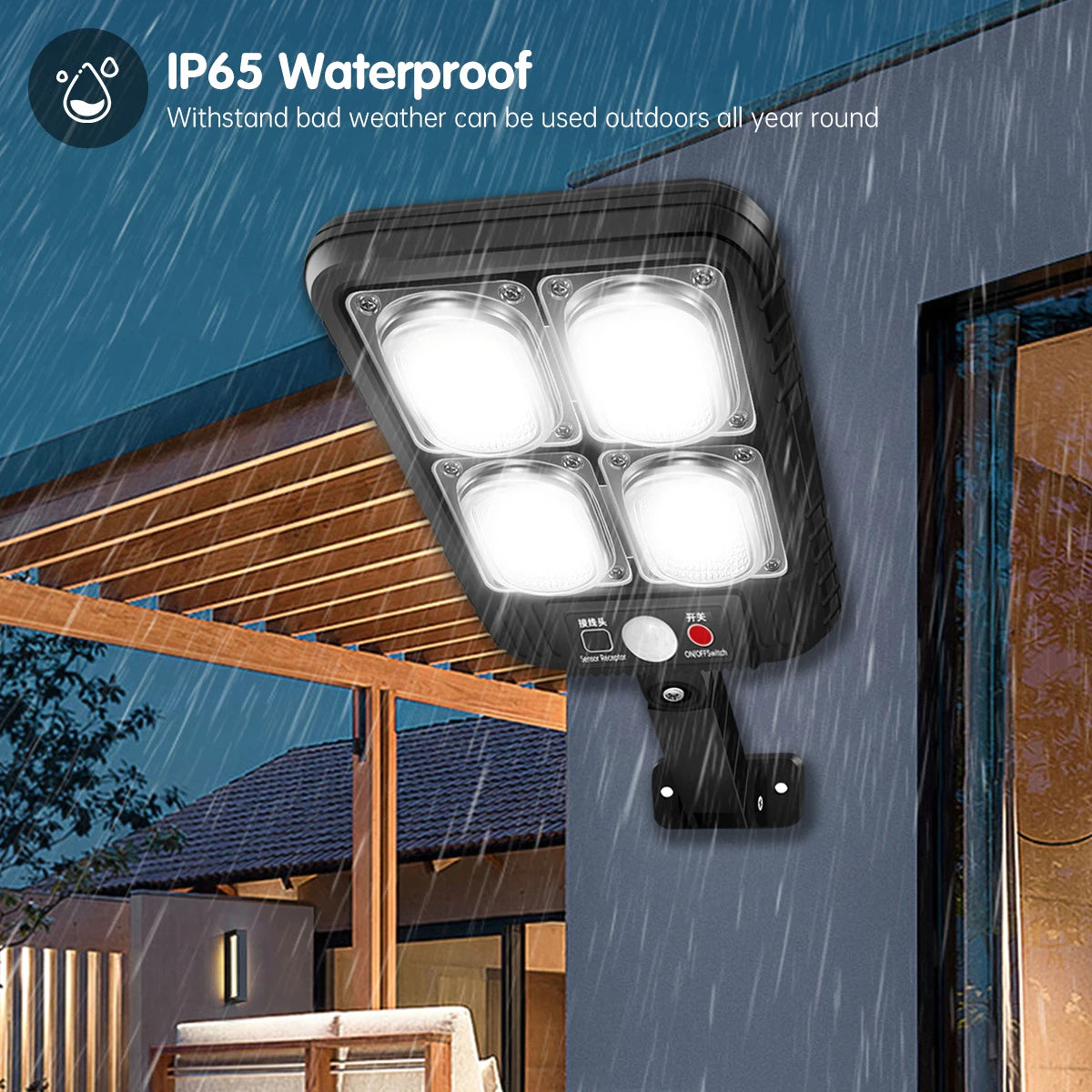 Solar Street Lights Outdoor Waterproof Solar Lamp with Remote Control 3 Working Modes IP65 Waterproof for Garden Wall Yard