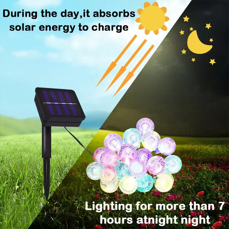 Solar Crystal Globe Ball Fairy Lamps 8 modes String Lights Outdoor Waterproof Solar Powered Patio Light for Garden Party Decor