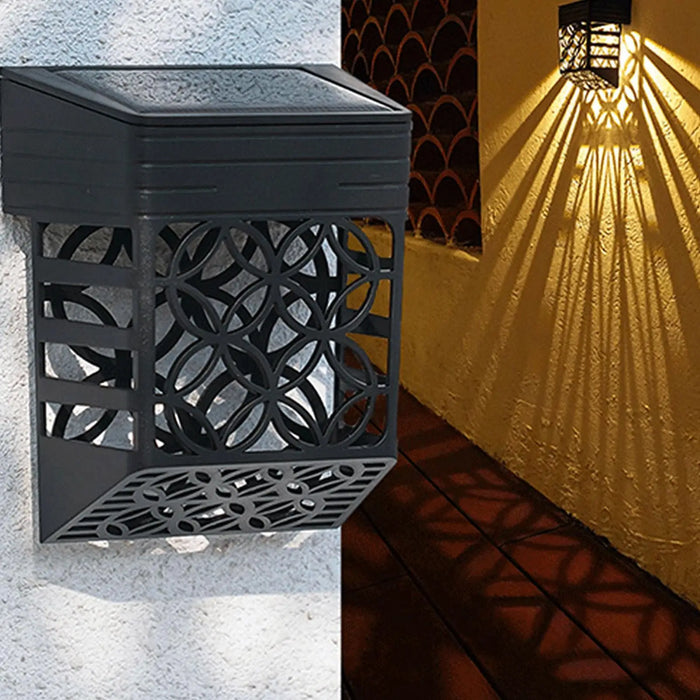 Solar Lights for Fence 2 Pieces Solar Powered Deck Lights Hollow out Design Wall Sconce for Patio Backyard Fence Stair Pathway