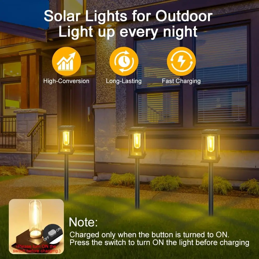 Solar Powered Incandescent Bulbs Pathway Lights Waterproof Garden Walkway Yard Backyard Lawn Landscape Lighting