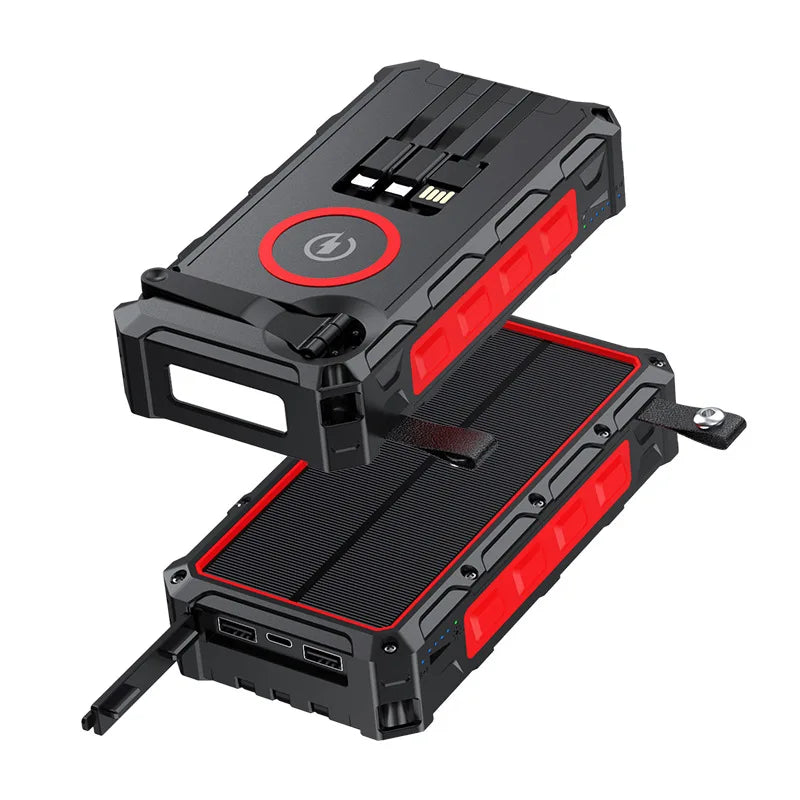 Portable Hand Crank Solar Power Bank With Light 20000mAh Large Capacity Fast Charging Mobile Power Supply Charger Station