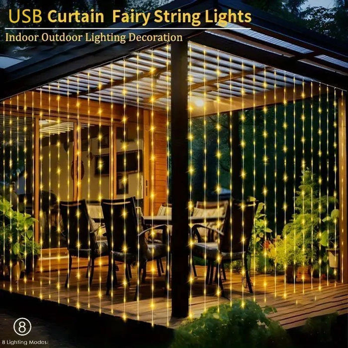 6M/3M LED Curtain Fairy Lights,8 Lighting Modes,Outdoor/Indoor Decoration for Christmas Wedding Party,Garden,Living Room,Bedroom