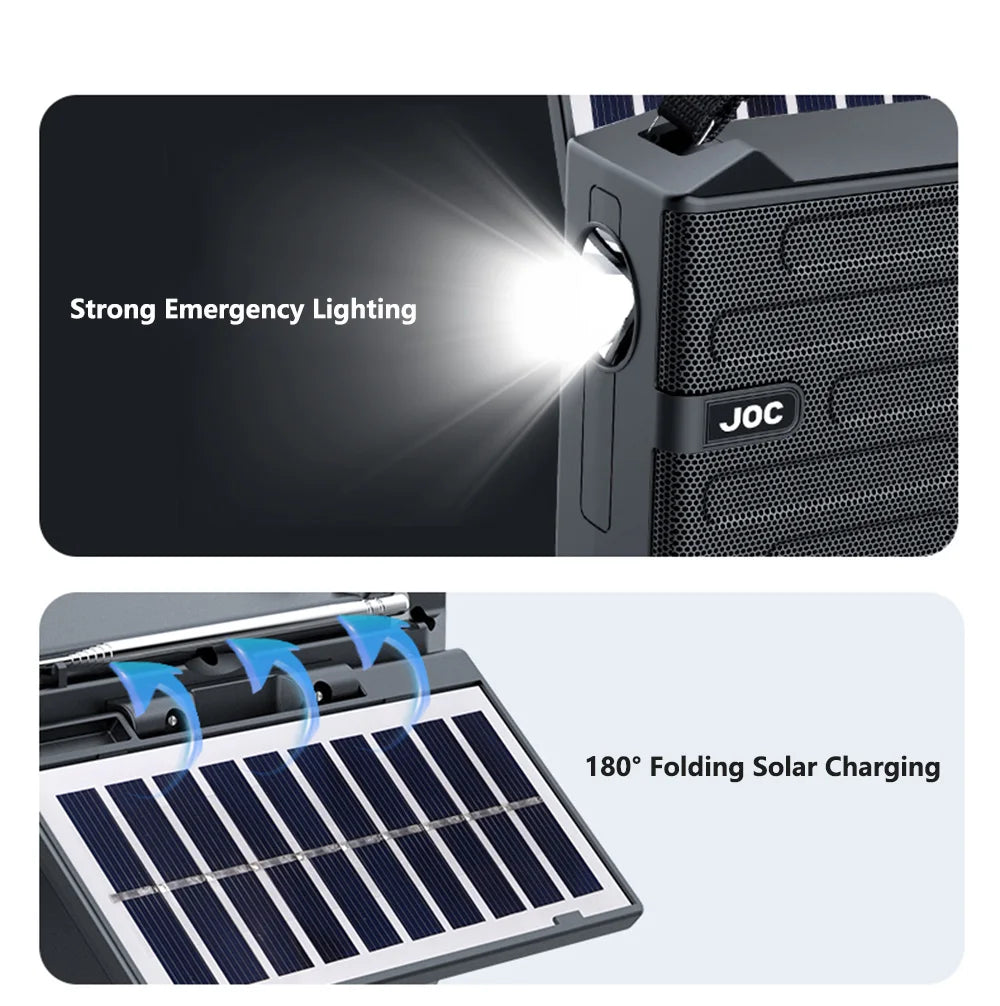 Portable FM AM SW Radio Rechargeable Outdoor Solar Full Band High Sensitivity Radio with LED Illumination and Wireless Speakers
