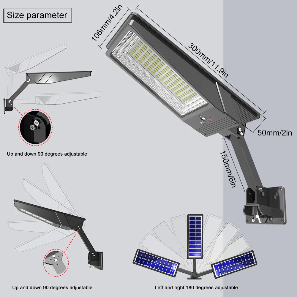 LED Solar Light With Remote 3 Working Mode Solar Street Light Super Bright Outdoor Garden Waterproof Motion Sensor Solar Lamp